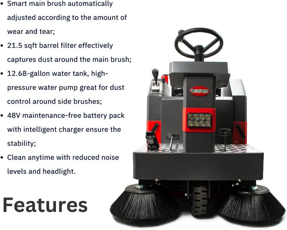 SM1250 49" Ride-on Industrial Floor Sweeper, 26 Gal Dustbin, Battery Powered Floor Cleaning Machine, 69000 Sqft/h Efficiency