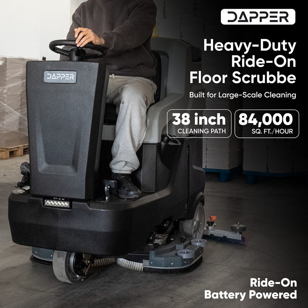 Battery Powered Ride-On Floor Scrubber Machine, 38" Brush, 48" Squeegee