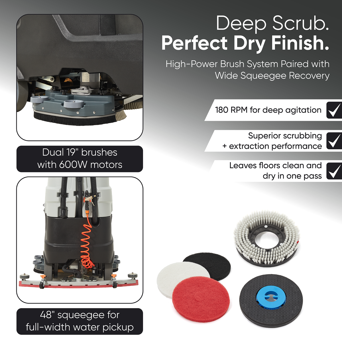 Battery Powered Ride-On Floor Scrubber Machine, 38" Brush, 48" Squeegee