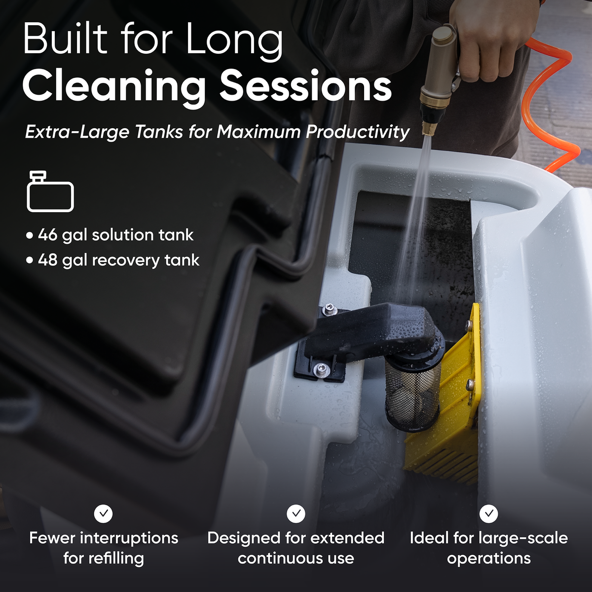 Battery Powered Ride-On Floor Scrubber Machine, 38" Brush, 48" Squeegee
