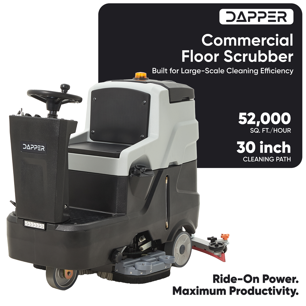 Battery Powered Ride-On Floor Scrubber Machine, 30" Brush, 39" Squeegee