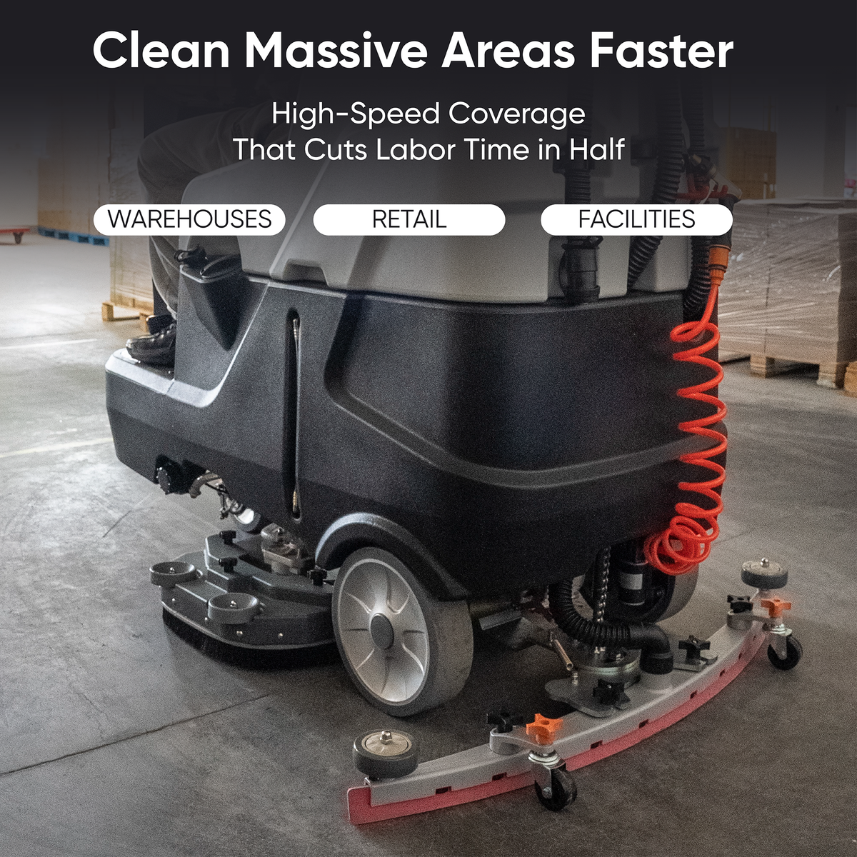 Battery Powered Ride-On Floor Scrubber Machine, 30" Brush, 39" Squeegee