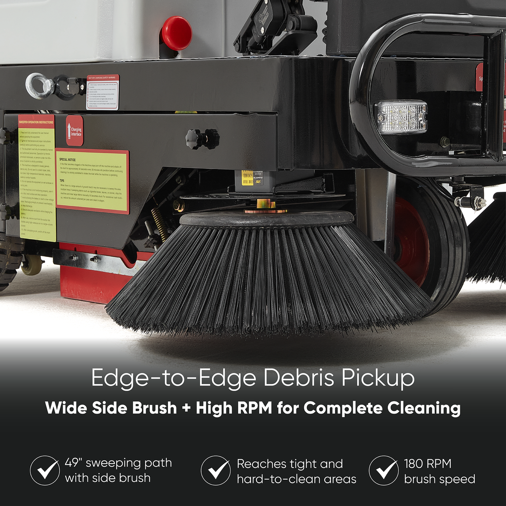 Ride-On Floor Sweeper 49" Sweeping Width 25 Gal 77,500 sq ft/hr 6 MPH