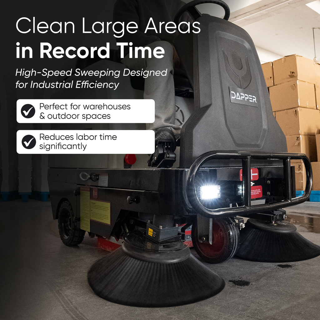 Ride-On Floor Sweeper 49" Sweeping Width 25 Gal 77,500 sq ft/hr 6 MPH
