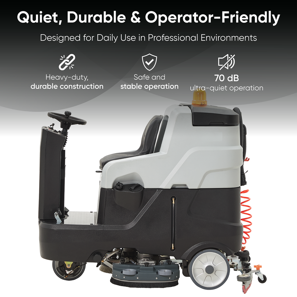 Battery Powered Ride-On Floor Scrubber Machine, 38" Brush, 48" Squeegee