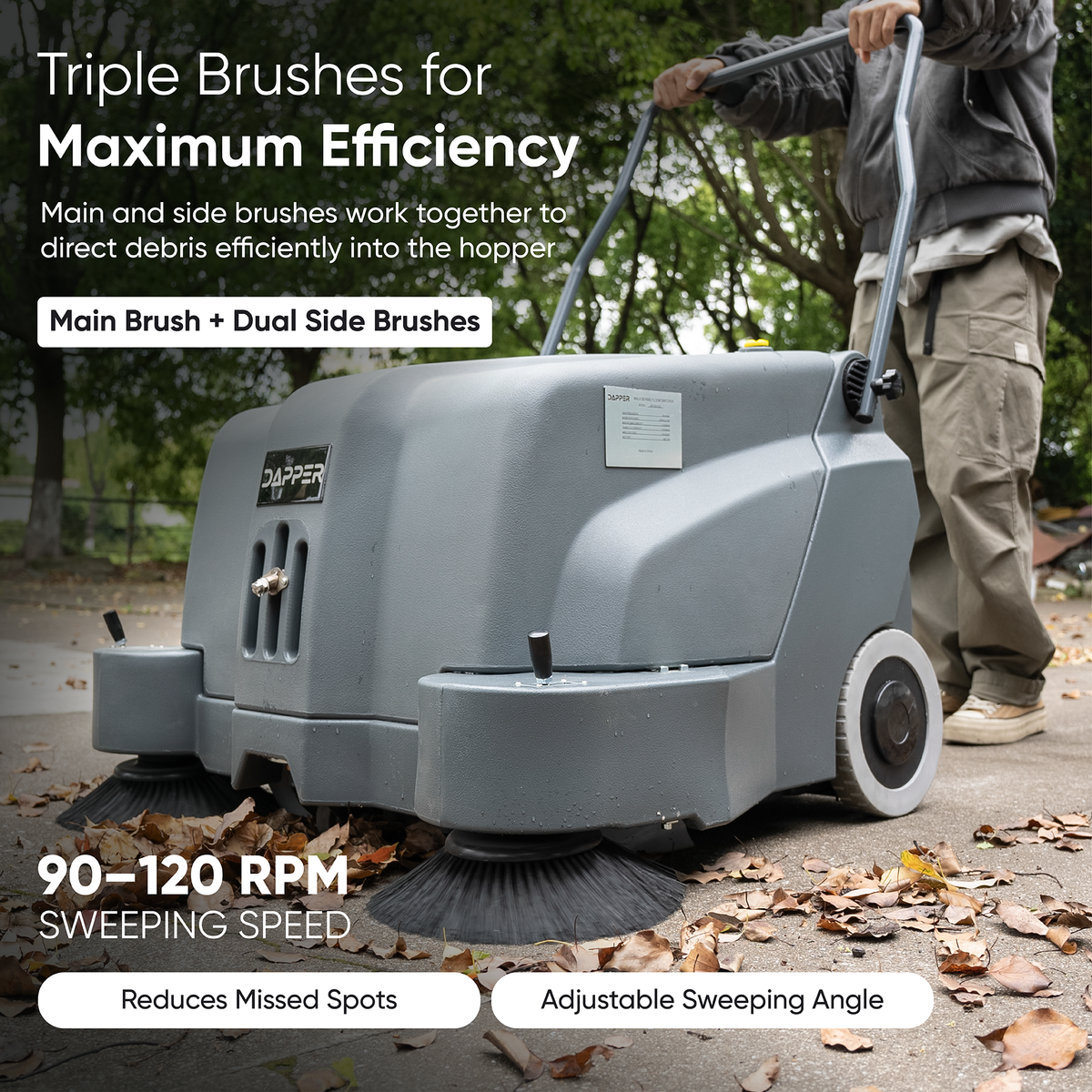 Battery Powered Floor Sweeper - 12 Gallon Capacity - 40" Sweeping Width