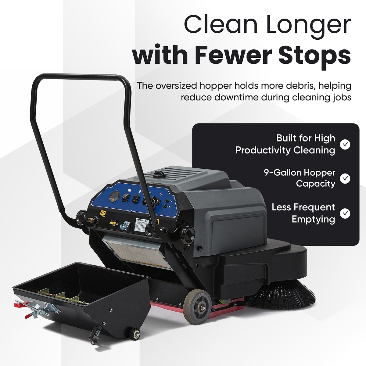 Battery Powered Floor Sweeper - 9 Gallon Capacity - 40" Sweeping Width