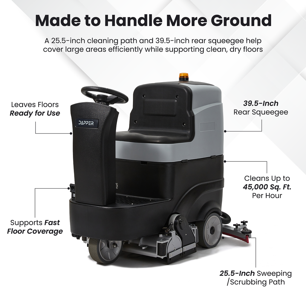 Ride on Sweep & Scrub Floor Cleaning Machine 25.5 in. Cleaning Path, 39.5 in. Squeegee