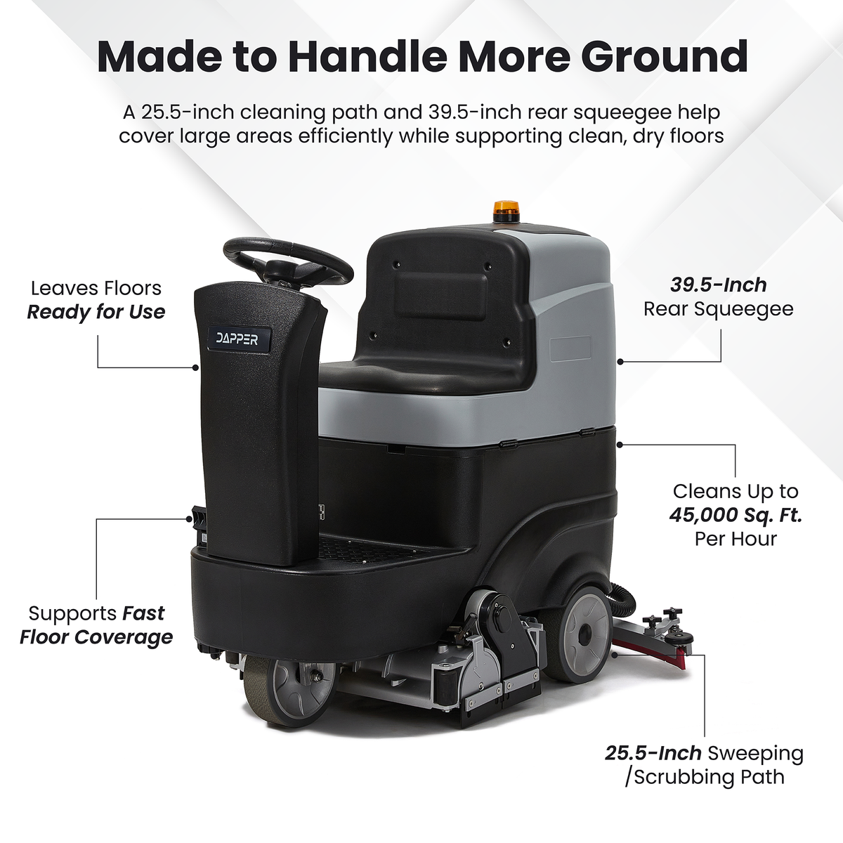 Ride on Sweep & Scrub Floor Cleaning Machine 25.5 in. Cleaning Path, 39.5 in. Squeegee