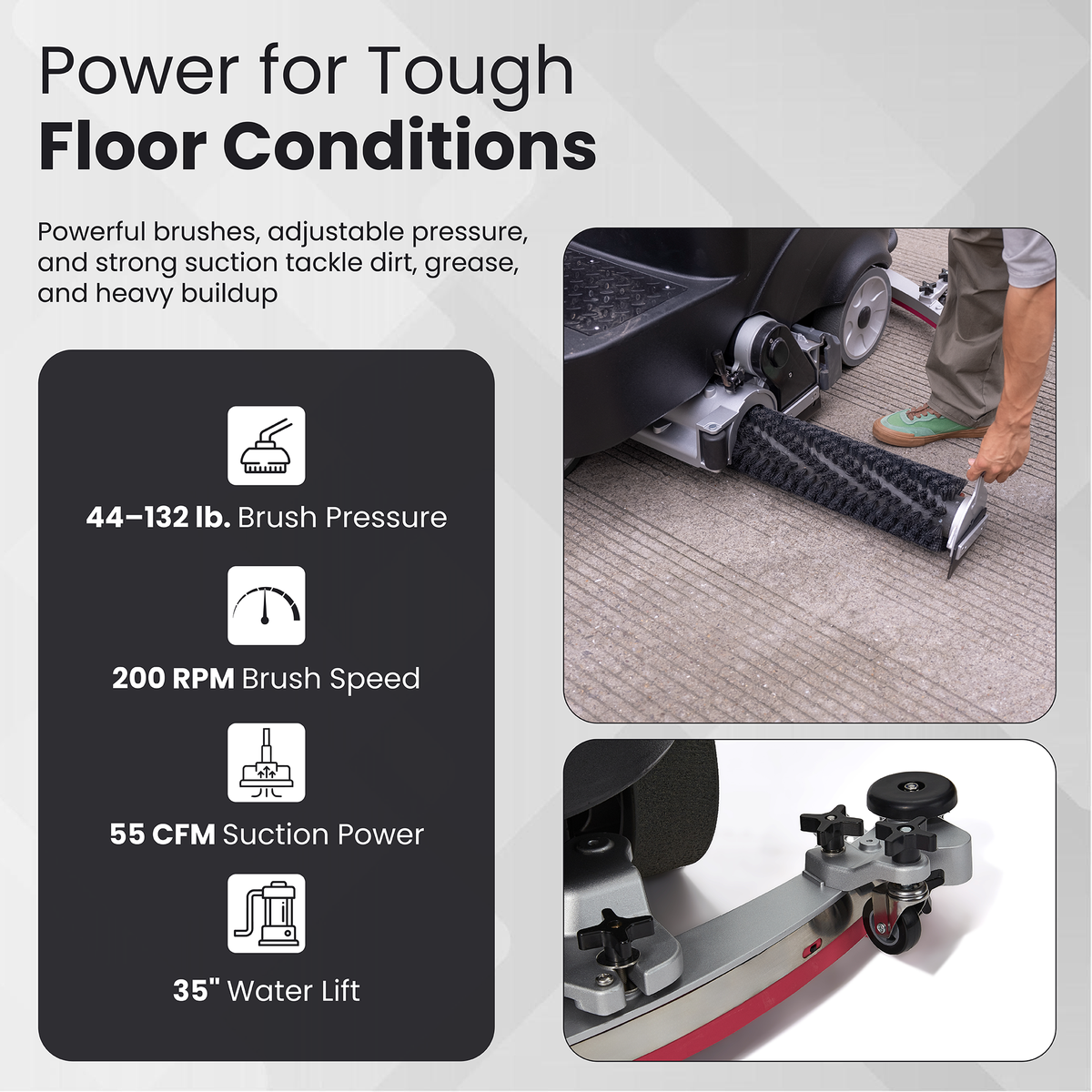 Ride on Sweep & Scrub Floor Cleaning Machine 25.5 in. Cleaning Path, 39.5 in. Squeegee