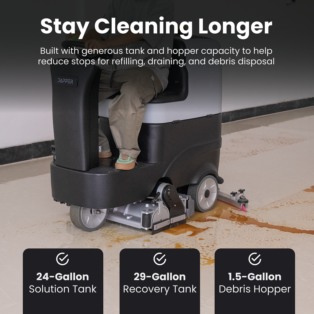 Ride on Sweep & Scrub Floor Cleaning Machine 25.5 in. Cleaning Path, 39.5 in. Squeegee