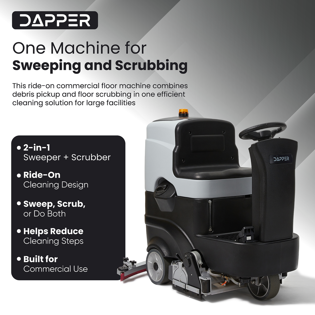 Ride on Sweep & Scrub Floor Cleaning Machine 25.5 in. Cleaning Path, 39.5 in. Squeegee
