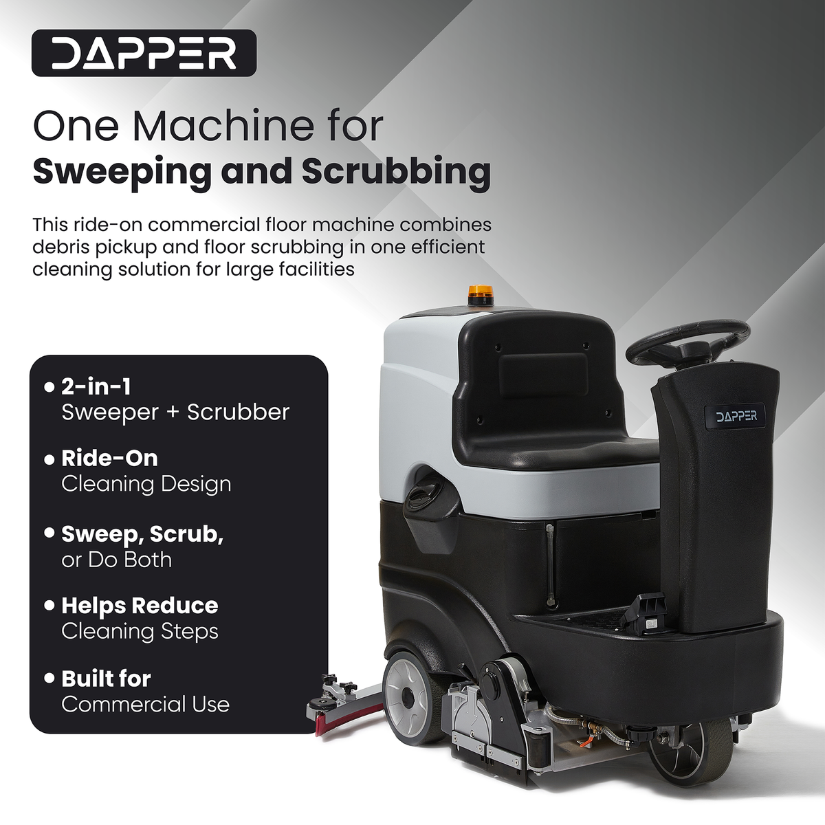 Ride on Sweep & Scrub Floor Cleaning Machine 25.5 in. Cleaning Path, 39.5 in. Squeegee