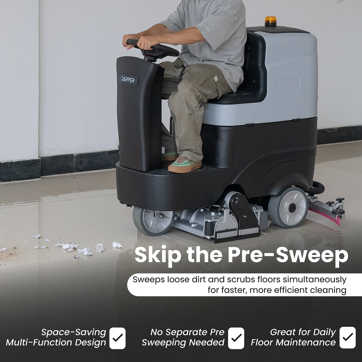 Ride on Sweep & Scrub Floor Cleaning Machine 25.5 in. Cleaning Path, 39.5 in. Squeegee