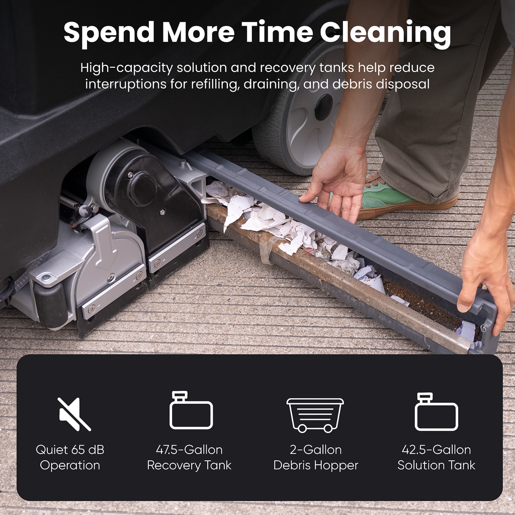 Ride on Sweep & Scrub Floor Cleaning Machine 31.5 in. Cleaning Path, 47 in. Squeegee