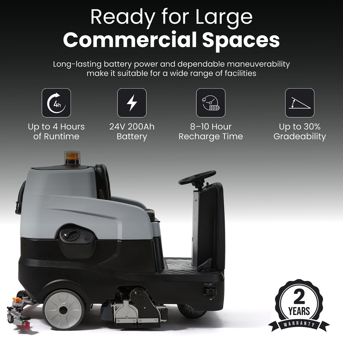 Ride on Sweep & Scrub Floor Cleaning Machine 31.5 in. Cleaning Path, 47 in. Squeegee