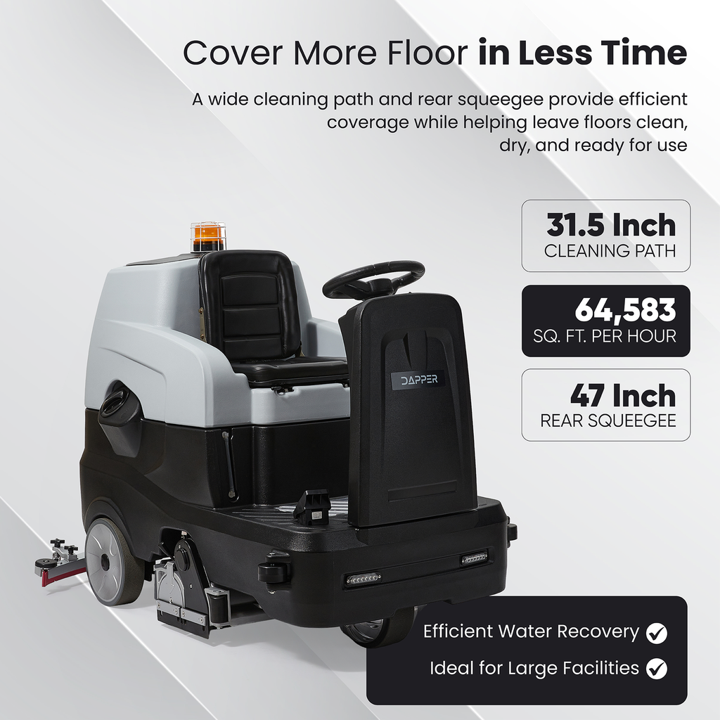 Ride on Sweep & Scrub Floor Cleaning Machine 31.5 in. Cleaning Path, 47 in. Squeegee
