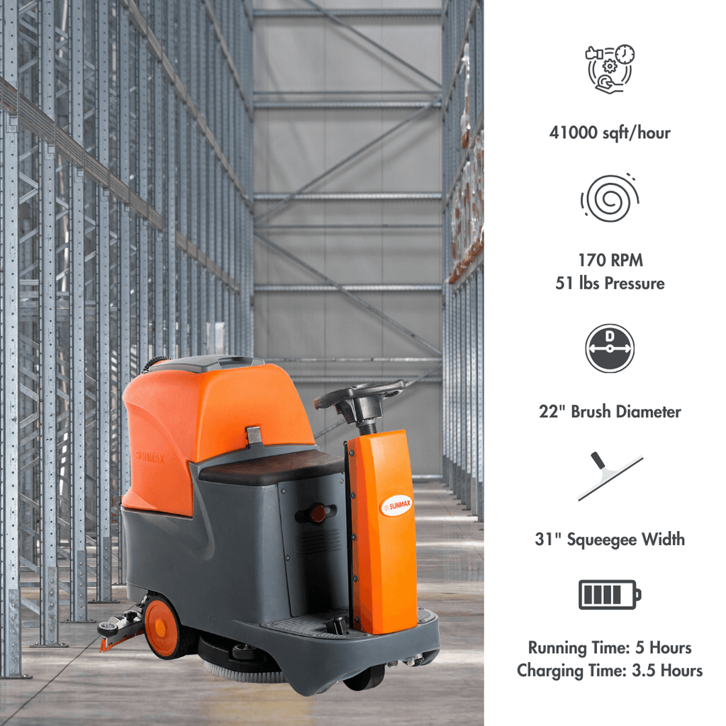 Ride-On Floor Scrubber RT70, 48000 Sqft/H Efficiency, 18.5 Gal Tanks, 31-inch Squeegee Width