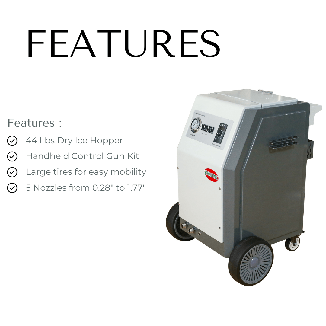 SM2000 Dry Ice Blasting Machine with 44 lb Hopper, Hand Control Spray Gun Kit, 5 Nozzles