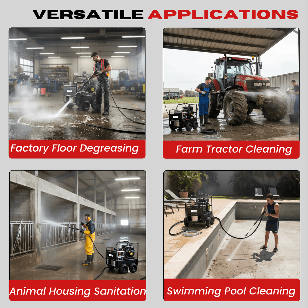 SM4000 Hot & Cold Water Gas Pressure Washer – 4,000 PSI, 4.0 GPM, Diesel Heated, Professional Contractor System