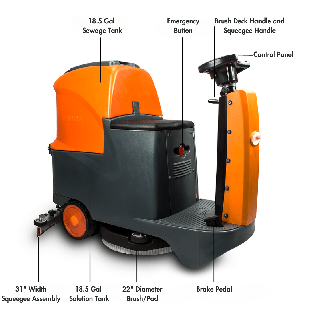 Ride-On Floor Scrubber RT70, 48000 Sqft/H Efficiency, 18.5 Gal Tanks, 31-inch Squeegee Width