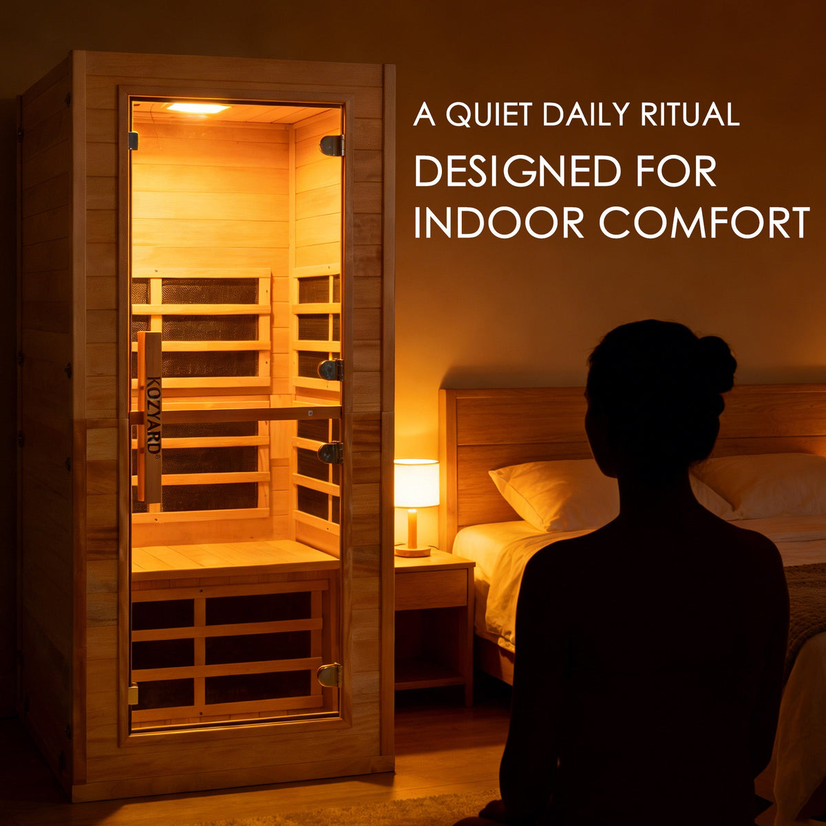Kozyard Infrared Sauna Room 270° Surround Heating Dry Sauna, Wooden Sauna Room with Bluetooth Speaker, Oxygen Generator, Ambient Light, Foot Massage, Home Spa Sauna for Indoor
