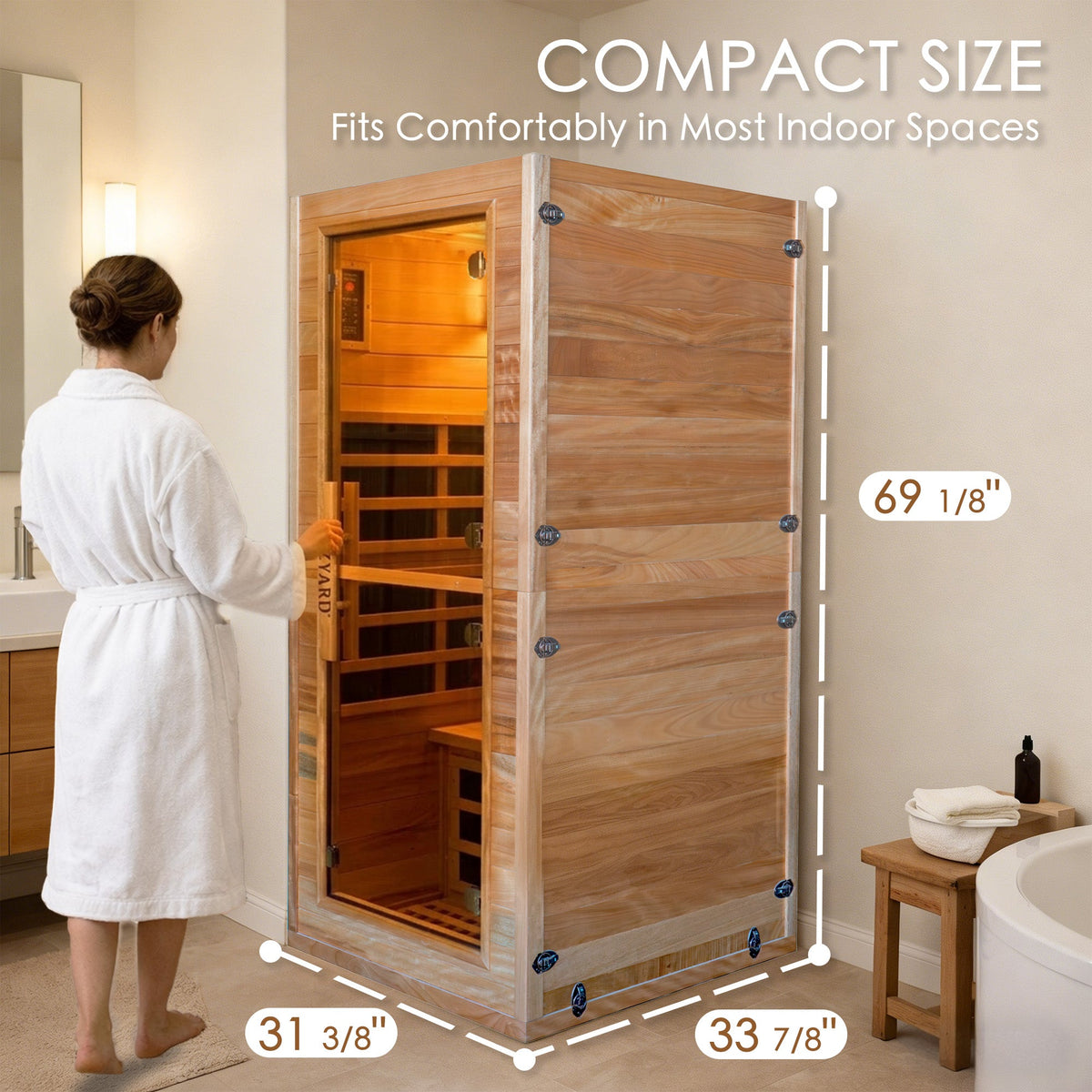 Kozyard Infrared Sauna Room 270° Surround Heating Dry Sauna, Wooden Sauna Room with Bluetooth Speaker, Oxygen Generator, Ambient Light, Foot Massage, Home Spa Sauna for Indoor