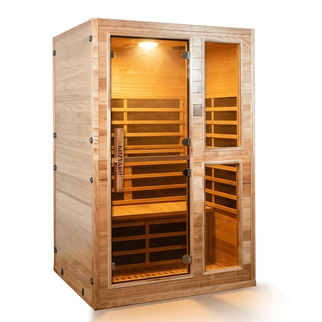 Kozyard 2-Person Infrared Sauna – Solid wood construction, carbon heating panels, compact indoor dry sauna for home wellness 
