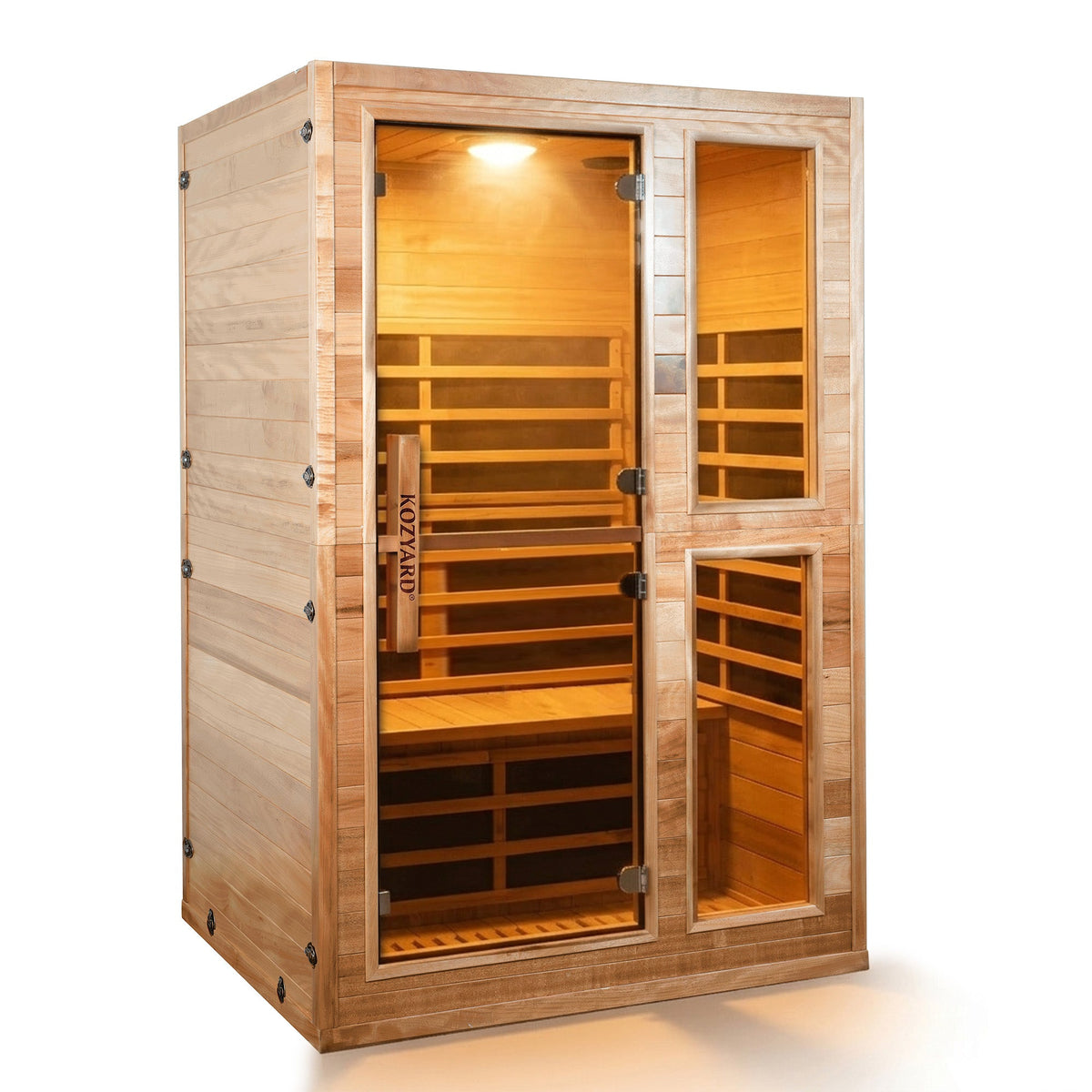 Kozyard 2-Person Infrared Sauna – Solid wood construction, carbon heating panels, compact indoor dry sauna for home wellness 
