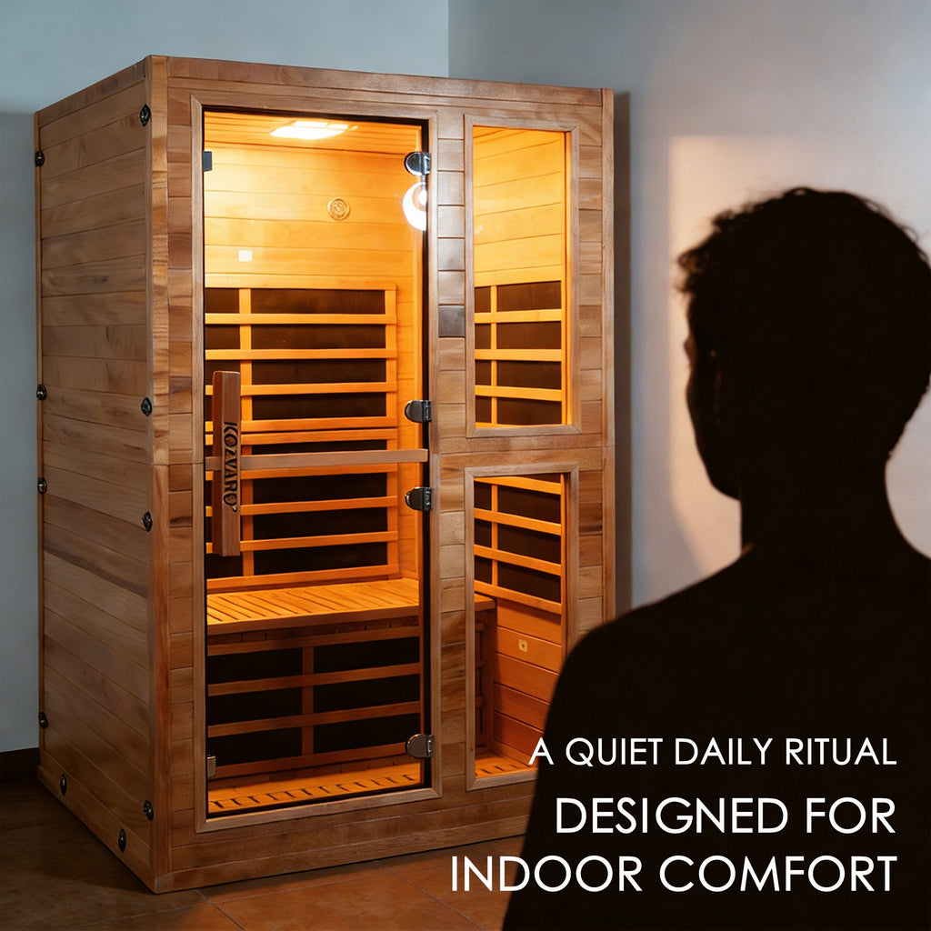 Kozyard Infrared Sauna Room 270° Surround Heating Dry Sauna, Wooden Sauna Room with Bluetooth Speaker, Oxygen Generator, Ambient Light, Foot Massage, Home Spa Sauna for Indoor