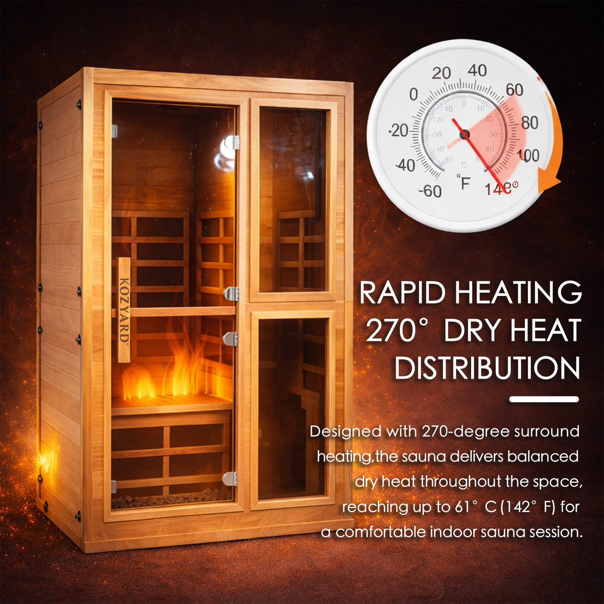 Kozyard Infrared Sauna Room 270° Surround Heating Dry Sauna, Wooden Sauna Room with Bluetooth Speaker, Oxygen Generator, Ambient Light, Foot Massage, Home Spa Sauna for Indoor