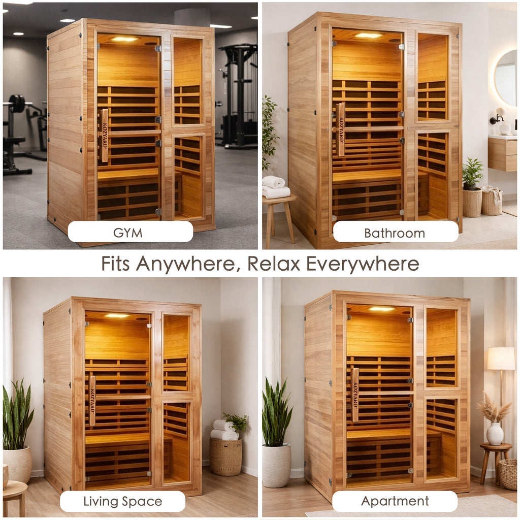 Kozyard Infrared Sauna Room 270° Surround Heating Dry Sauna, Wooden Sauna Room with Bluetooth Speaker, Oxygen Generator, Ambient Light, Foot Massage, Home Spa Sauna for Indoor