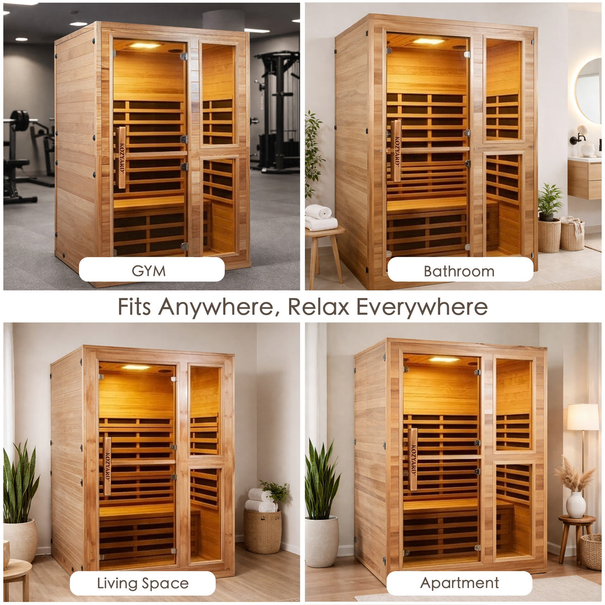 Kozyard Infrared Sauna Room 270° Surround Heating Dry Sauna, Wooden Sauna Room with Bluetooth Speaker, Oxygen Generator, Ambient Light, Foot Massage, Home Spa Sauna for Indoor