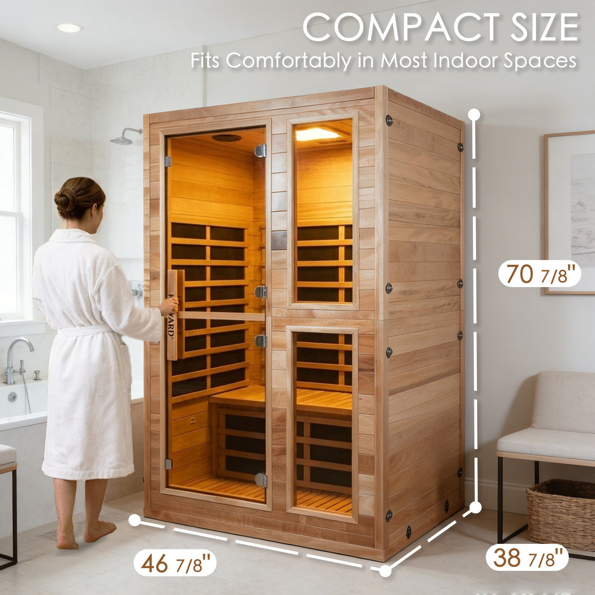 Kozyard Infrared Sauna Room 270° Surround Heating Dry Sauna, Wooden Sauna Room with Bluetooth Speaker, Oxygen Generator, Ambient Light, Foot Massage, Home Spa Sauna for Indoor