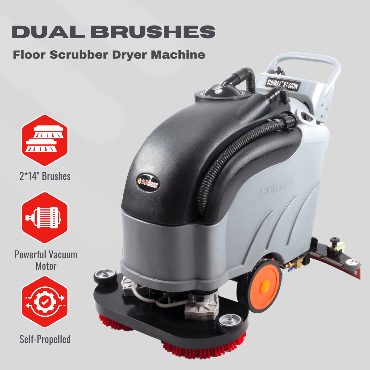 RT50DW 28" Dual Brushes Self-Propelled Floor Scrubber Dryer Machine