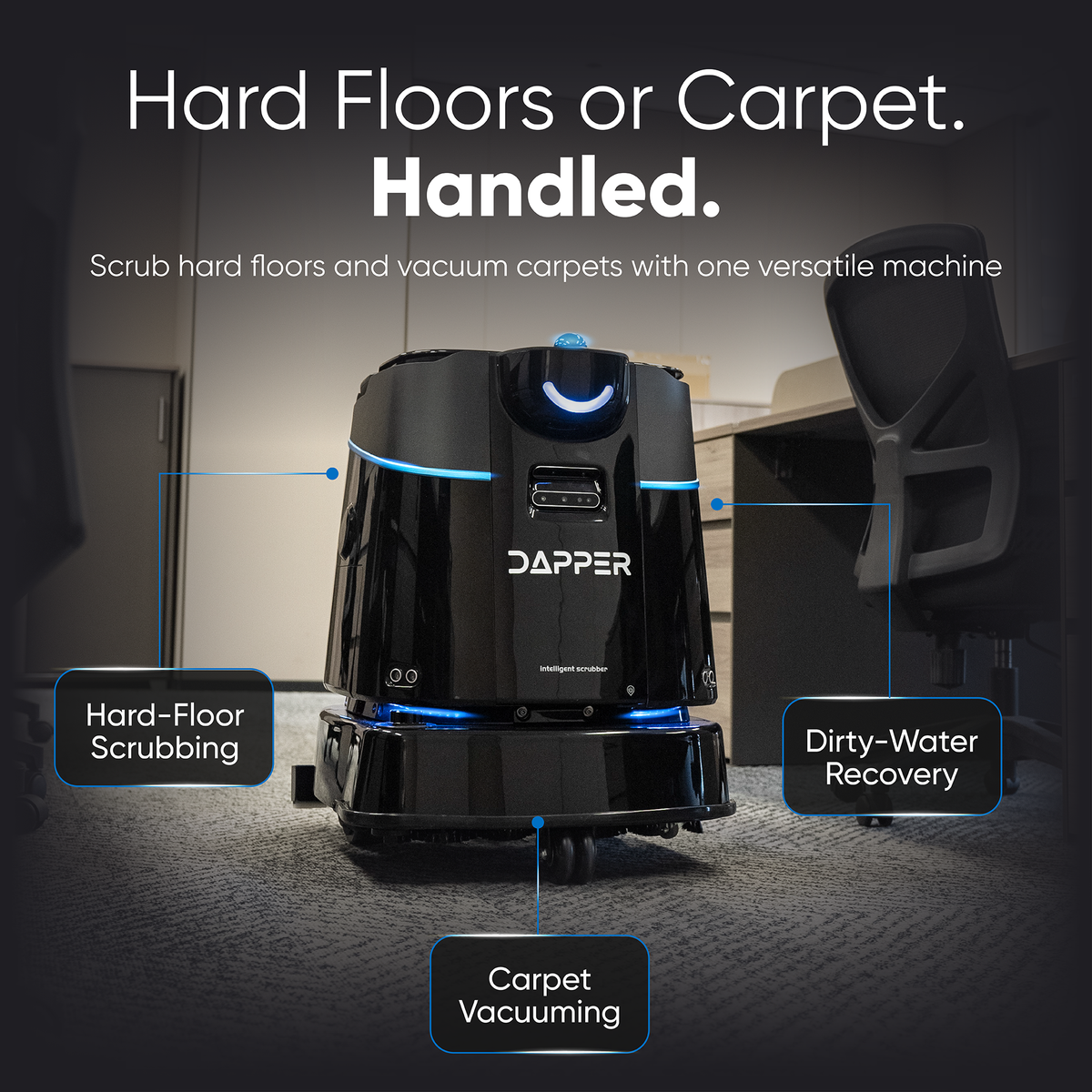 Commercial Autonomous Robotic Floor Scrubber & Carpet Vacuum with Auto Docking Station