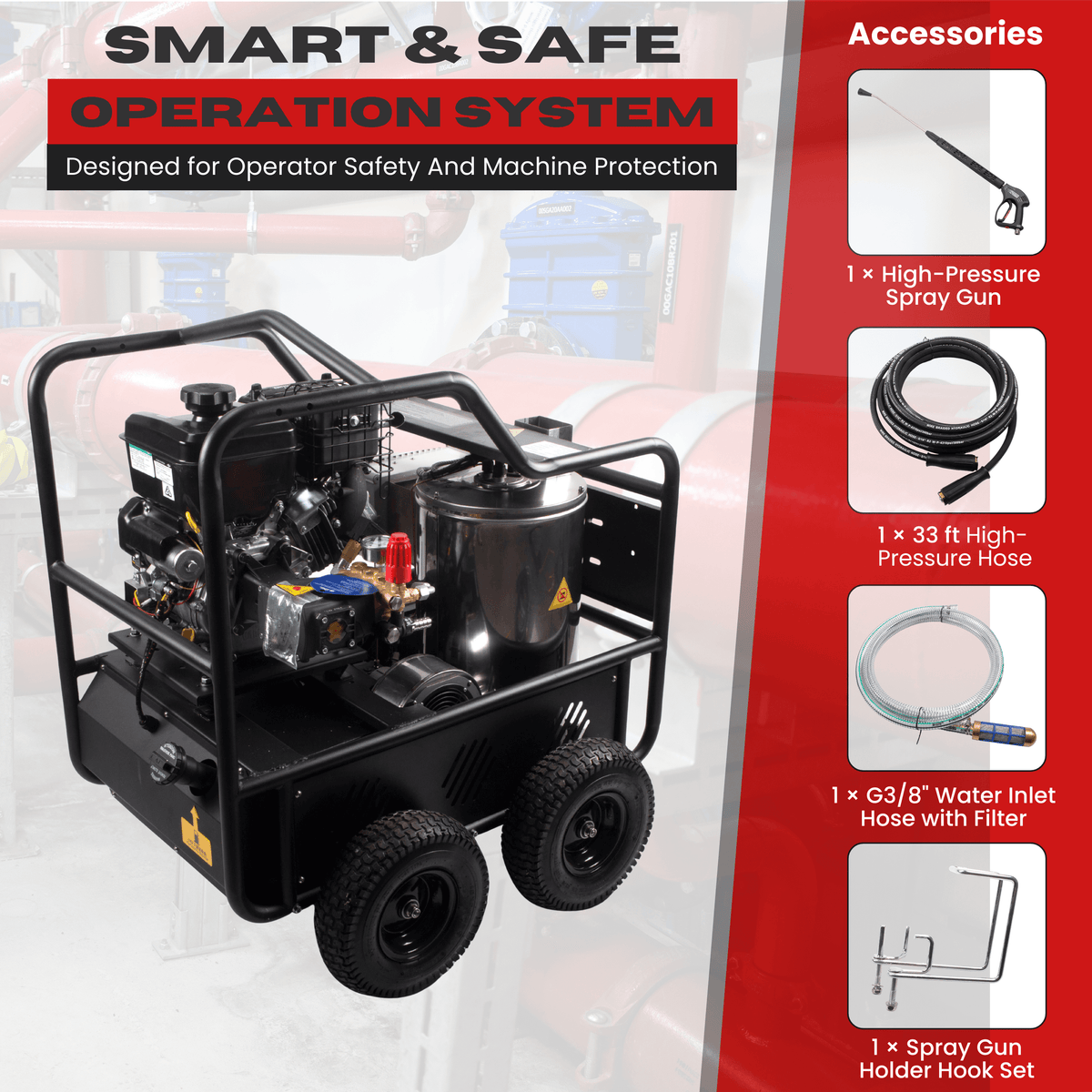 SM4000 Hot & Cold Water Gas Pressure Washer – 4,000 PSI, 4.0 GPM, Diesel Heated, Professional Contractor System