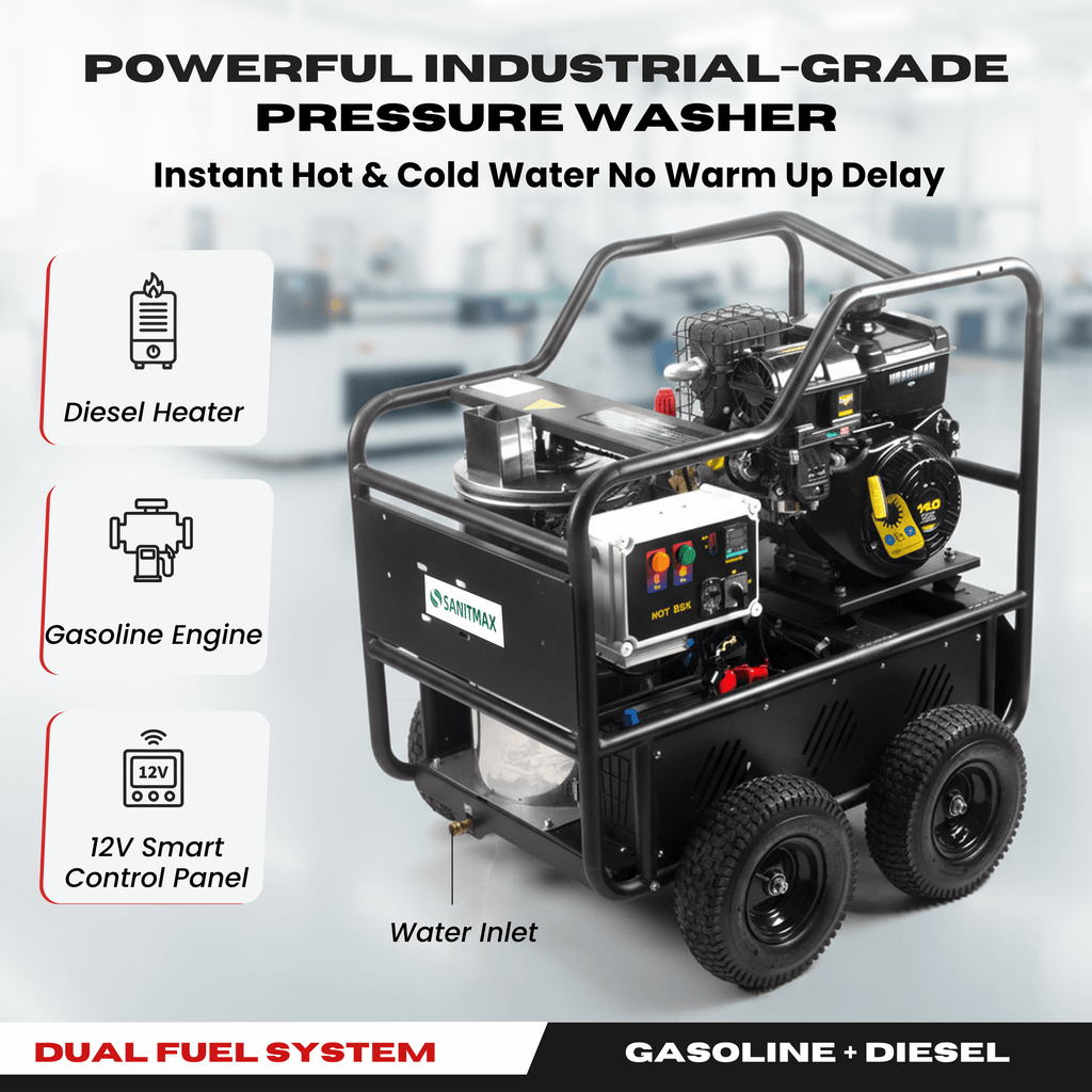 SM4000 Hot & Cold Water Gas Pressure Washer – 4,000 PSI, 4.0 GPM, Diesel Heated, Professional Contractor System
