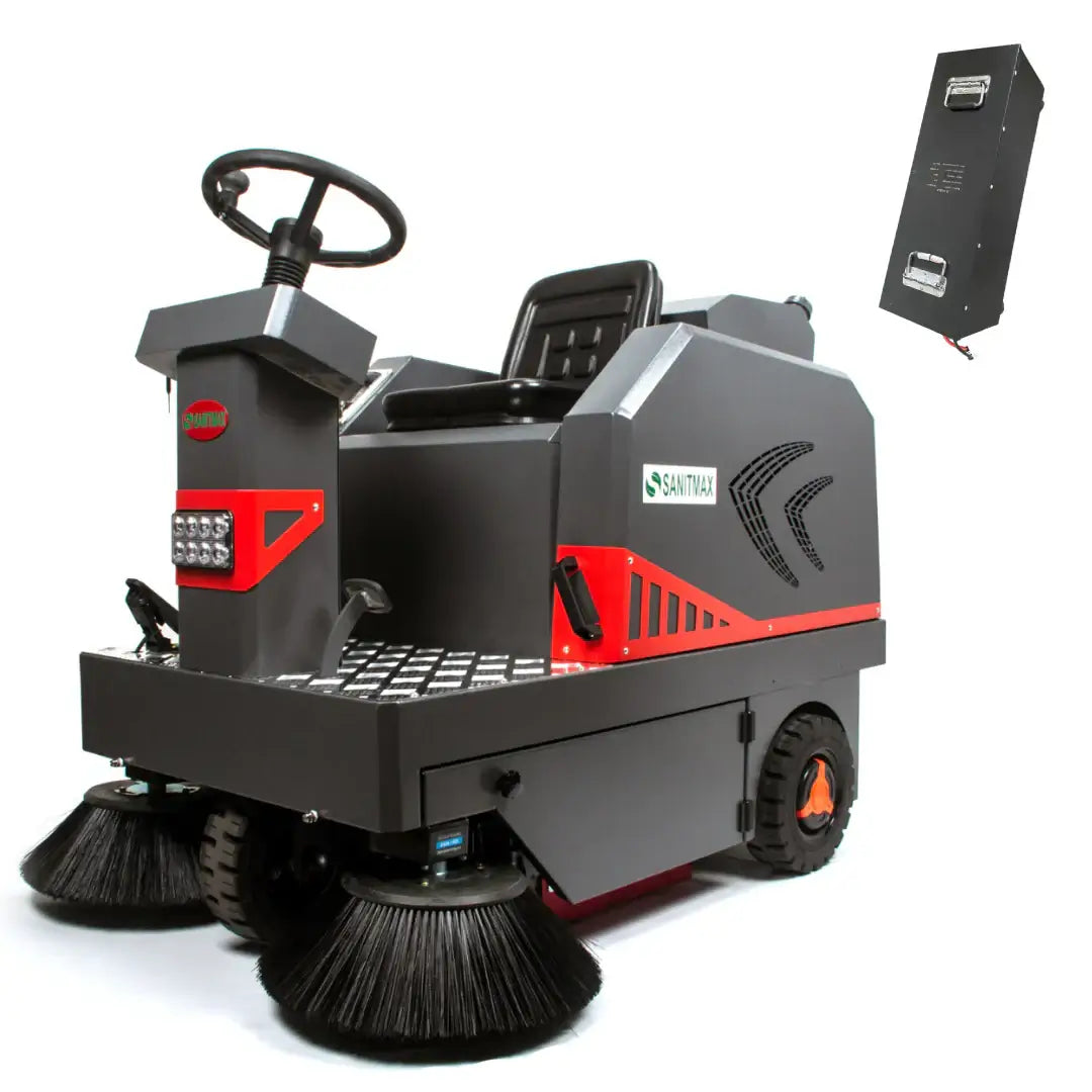 SM1250 49" Ride-on Industrial Floor Sweeper, 26 Gal Dustbin, Battery Powered Floor Cleaning Machine, 69000 Sqft/h Efficiency